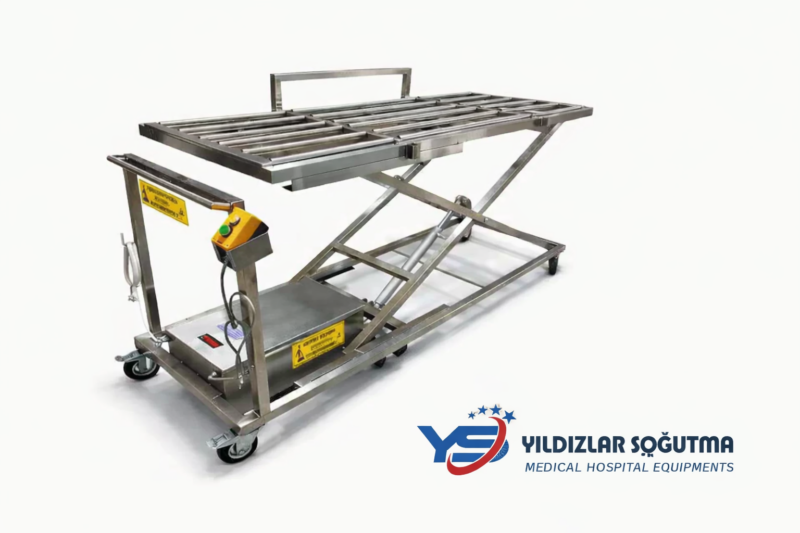 Şarjlı Elektrikli Cenaze Kaldırma Lifti – 250 kg Kapasiteli AISI 304 Paslanmaz Morg Taşıma ve Kaldırma Sistemi | Yıldızlar Soğutma R-XLINE