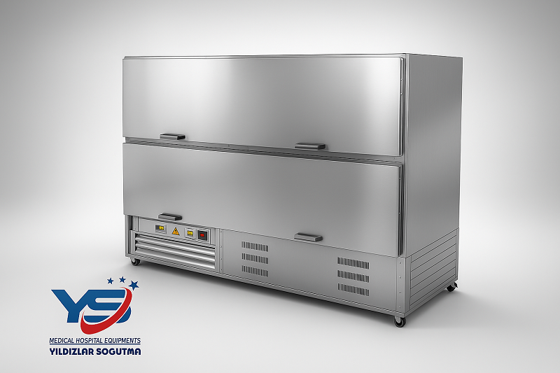 “2 üniteli yandan yüklemeli çelik konstrüksiyon morg soğutucu – teleskopik konveyör sistemli”