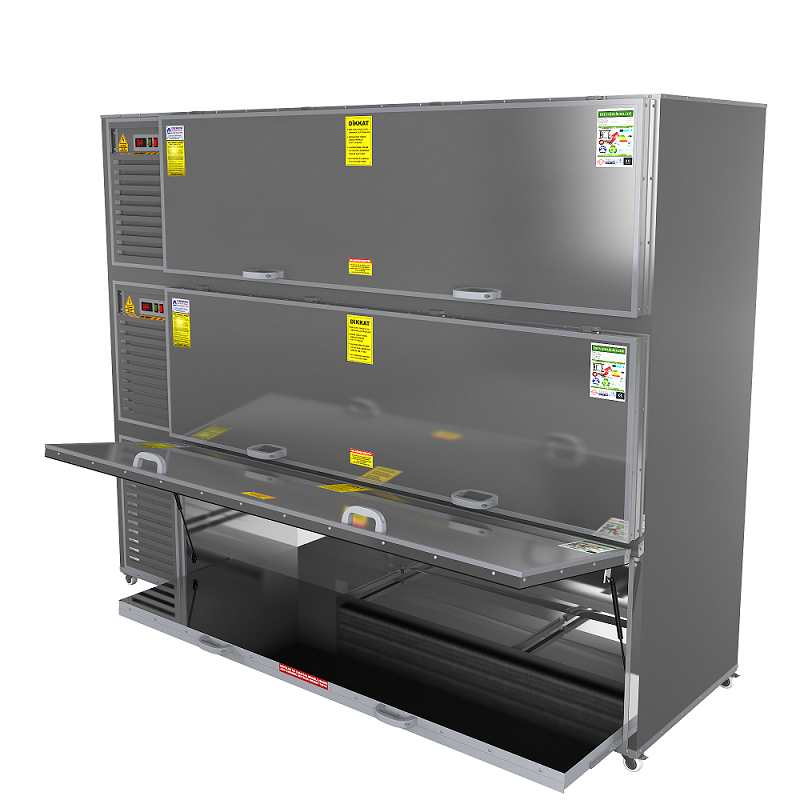 YS MORG 004 CFX R-XLİNE COOLİNG CFX R-XLine Cooling: Çelik konstrüksiyon gövdeli 3 üniteli yandan yüklemeli çift motorlu morg sistemi. Teleskopik konveyör, R290, 220V/50Hz. Opsiyon: LED, UV, yaşamsal belirti sensörü, içten açılır kilit, 400N amortisörlü kapak.