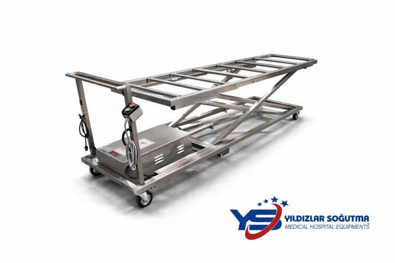 AISI 304 paslanmaz çelik gövdeli şarjlı elektrikli cenaze kaldırma lifti, 250 kg kapasiteli morg taşıma ve cenaze transfer lifti Yıldızlar Soğutma R-XLINE